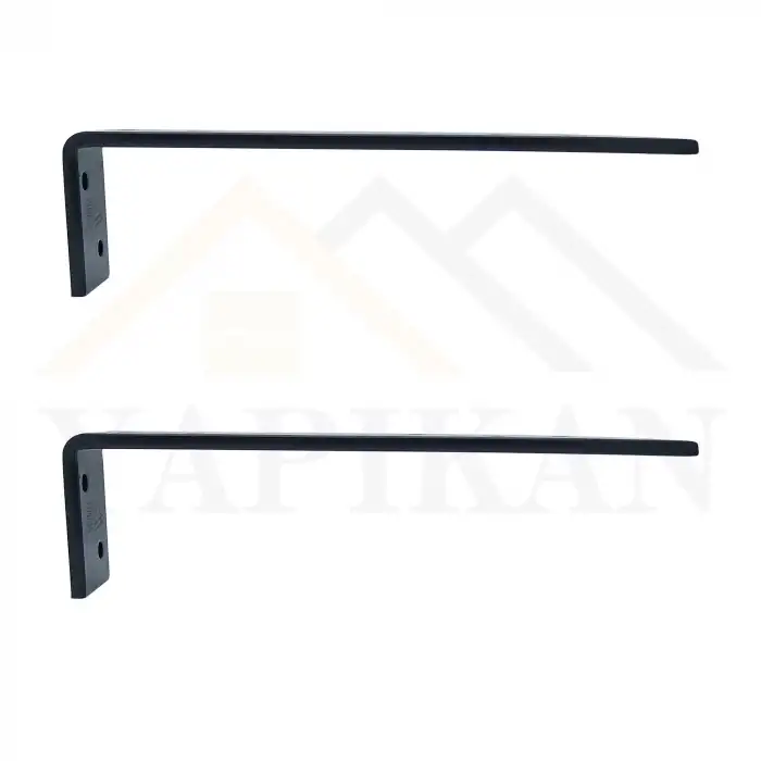 25x50x350mm Ağır Yük Köşebent Siyah Renk - 5mm Kalınlıkta Lama Demiri - Dekoratif Raf Altı L Ayak - Duvara Raf Tutucu Montaj Askı Aparatı