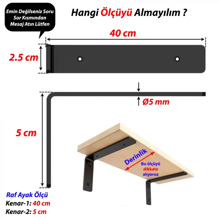 25x50x400mm Ağır Yük Köşebent Siyah Renk - 5mm Kalınlıkta Lama Demiri - Dekoratif Raf Altı L Ayak - Duvara Raf Tutucu Montaj Askı Aparatı