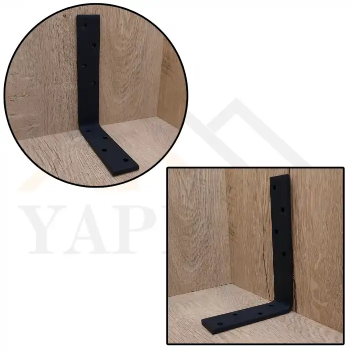 30x100x200mm Ağır Yük Köşebent Texture MAT Siyah (5mm Kalınlık) - Ağır Yük Raf Destek Aparatı Demiri - Dekoratif Raf Altı L Ayak - Duvara Raf Tutucu Montaj Askı Aparatı
