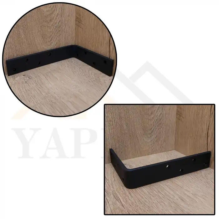 30x100x200mm Ağır Yük Köşebent Texture MAT Siyah (5mm Kalınlık) - Ağır Yük Raf Destek Aparatı Demiri - Dekoratif Raf Altı L Ayak - Duvara Raf Tutucu Montaj Askı Aparatı