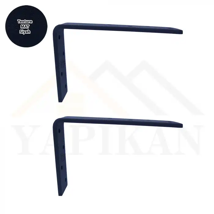30x100x200mm Ağır Yük Köşebent Texture MAT Siyah (5mm Kalınlık) - Ağır Yük Raf Destek Aparatı Demiri - Dekoratif Raf Altı L Ayak - Duvara Raf Tutucu Montaj Askı Aparatı