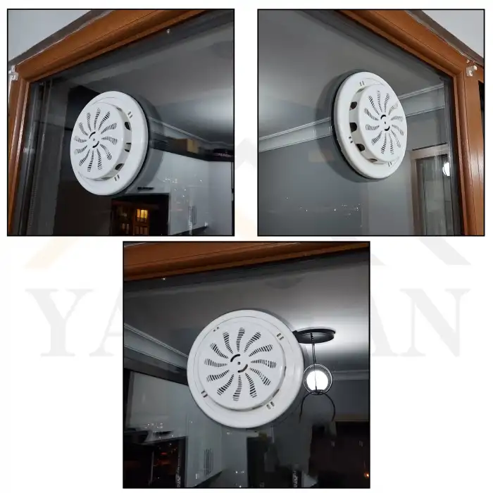 Ayarlı Doğalgaz Cam Menfezi Beyaz Ø18cm - Aç-Kapa Ayarlanabilir Soğuk Hava Engelleyen Cam Menfezi - Şeffaf Panel Hava Kapaklı Havalandırma Menfezi