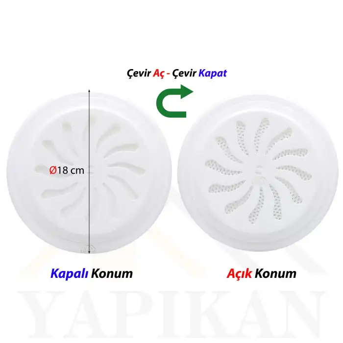 Ayarlı Doğalgaz Cam Menfezi Beyaz Ø18cm - Aç-Kapa Ayarlanabilir Soğuk Hava Engelleyen Cam Menfezi - Şeffaf Panel Hava Kapaklı Havalandırma Menfezi