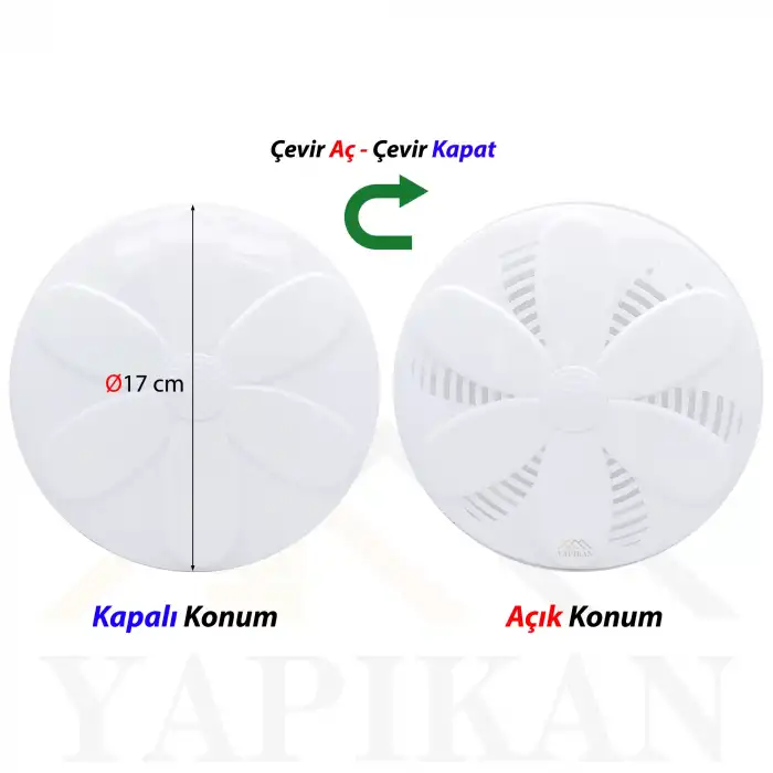 Dekoratif Papatya Desenli Ayarlı Baca Kapağı Beyaz Ø12.5cm - Plastik Baca Deliği Kapağı - Yuvarlak Aç-Kapa Baca Kapak