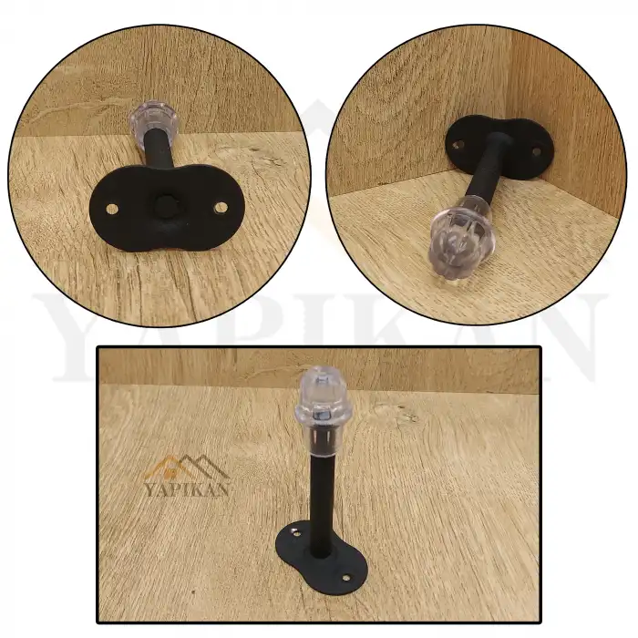 Dekoratif Texture Mat Siyah Metal Kapı Stoperi 10cm - Uzun Sac Duvar Kapı Tamponu Stopu Silikonlu