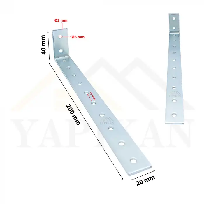 20x40x200 mm - Uzun Deprem Güvenliği Dolap Sabitleme Aparatı Seti - Mobilya Portmanto Gardırop Duvara Sabitleyici Aparat