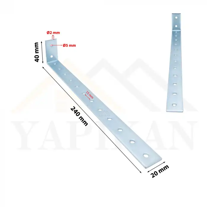 20x40x240 mm - Uzun Deprem Güvenliği Dolap Sabitleme Aparatı Seti - Mobilya Portmanto Gardırop Duvara Sabitleyici Aparat
