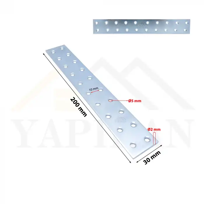 30x200 mm - Uzun Düz Gönye Bağlantı Demiri - Metal Düz Köşebent Birleştirme Aparatı