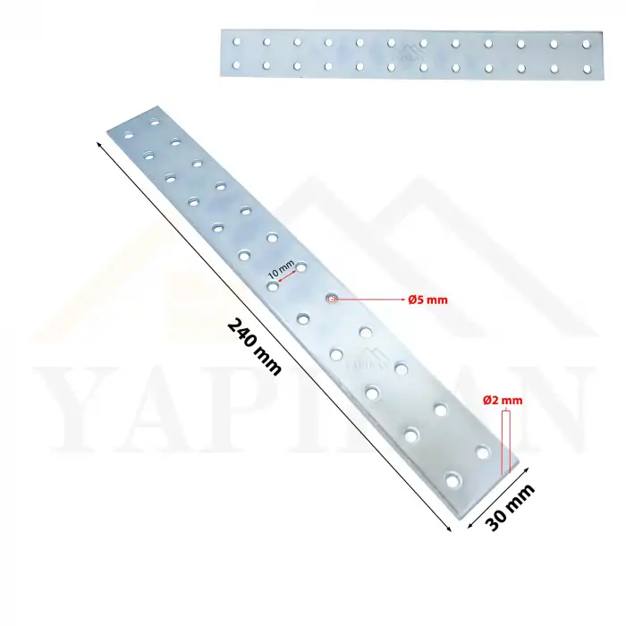 30x240 mm - Uzun Düz Gönye Bağlantı Demiri - Metal Düz Köşebent Birleştirme Aparatı