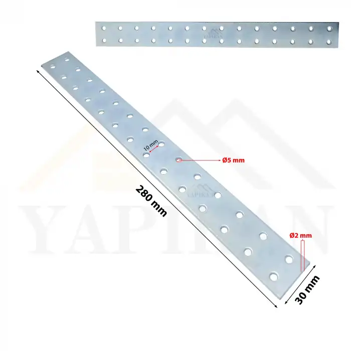 30x280 mm - Uzun Düz Gönye Bağlantı Demiri - Metal Düz Köşebent Birleştirme Aparatı