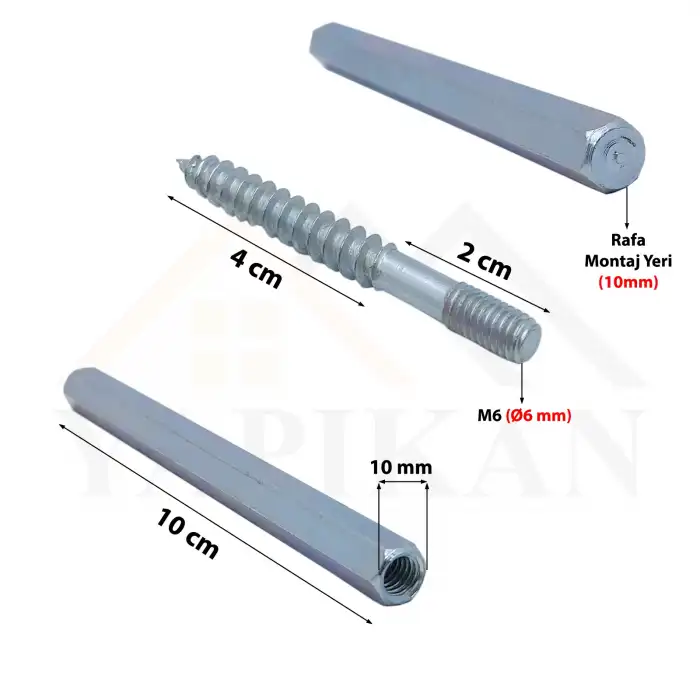Gizli Raf Tutucu, Duvara Raf Montaj Askı Aparatı Demiri - Ø10mmx10cm - Kalın Model - 1 Takım (Çift)