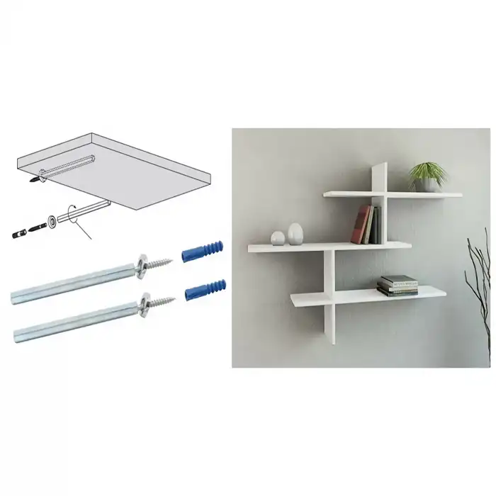 Gizli Raf Tutucu, Duvara Raf Montaj Askı Aparatı Demiri - Ø10mmx10cm - Kalın Model - 1 Takım (Çift)