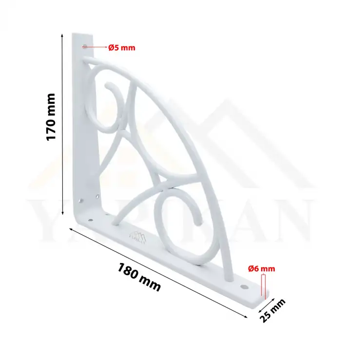 Koç Desenli Plastik Beyaz Dekoratif Raf Altı L Ayak 17x18cm - Duvara Raf Tutucu Montaj Askı Aparatı - Mutfak, Banyo, Koridor, Balkon, Çiçeklik Raf Ayağı