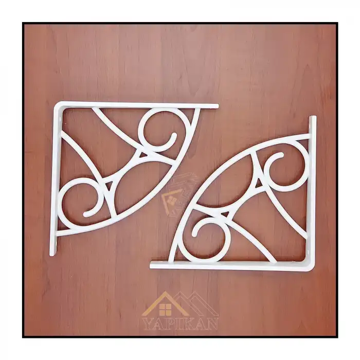 Koç Desenli Plastik Beyaz Dekoratif Raf Altı L Ayak 17x18cm - Duvara Raf Tutucu Montaj Askı Aparatı - Mutfak, Banyo, Koridor, Balkon, Çiçeklik Raf Ayağı