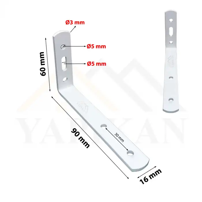 16x60x90 mm - Beyaz Çelik Deprem Dolap Sabitleme Aparatı - Orta Yük Mobilya Eşya Sabitleyici Kit - Şifonyer Tv Ünitesi Masa Kitaplık Duvar Sabitleme L Demiri