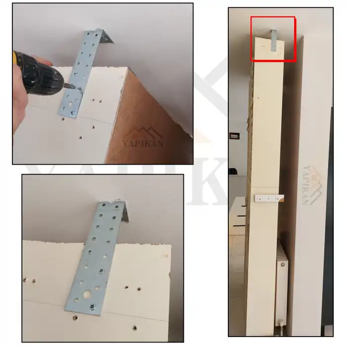 40x60x180 mm - Deprem Dolap Sabitleme Aparatı - Mobilya Gardırop Eşya Duvara Sabitleyici L Demir