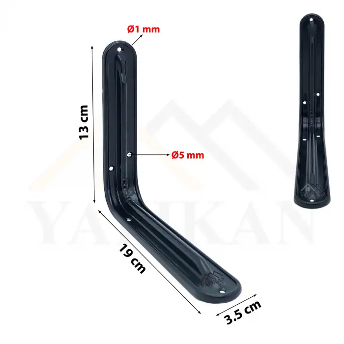 130 x 190 mm - Metal Siyah Raf Altı Ayak Lüks Tip - Raf Tutucu Duvar Montaj Askı Aparatı - Raf Altı L Demiri Konsol Ayağı