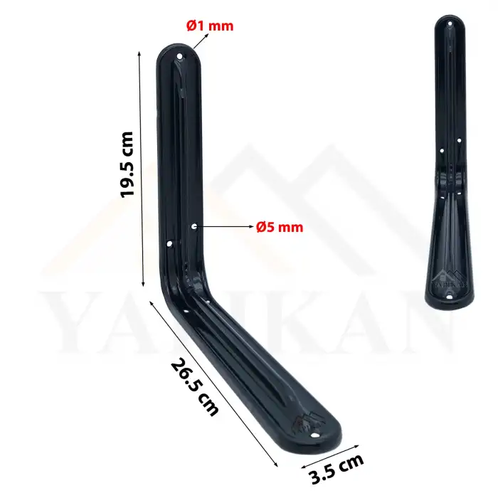 195 x 265 mm - Metal Siyah Raf Altı Ayak Lüks Tip - Raf Tutucu Duvar Montaj Askı Aparatı - Raf Altı L Demiri Konsol Ayağı