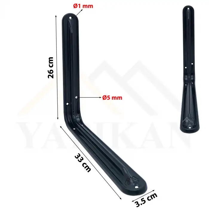 260 x 330 mm - Metal Siyah Raf Altı Ayak Lüks Tip - Raf Tutucu Duvar Montaj Askı Aparatı - Raf Altı L Demiri Konsol Ayağı