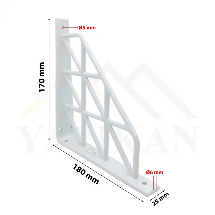 Üçgen Desenli Plastik Beyaz Dekoratif Raf Altı L Ayak 17x18cm - Duvara Raf Tutucu Montaj Askı Aparatı - Mutfak, Banyo, Koridor, Balkon, Çiçeklik Raf Ayağı