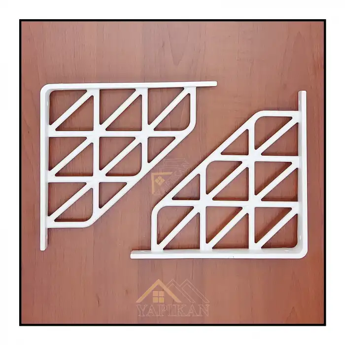Üçgen Desenli Plastik Beyaz Dekoratif Raf Altı L Ayak 17x18cm - Duvara Raf Tutucu Montaj Askı Aparatı - Mutfak, Banyo, Koridor, Balkon, Çiçeklik Raf Ayağı