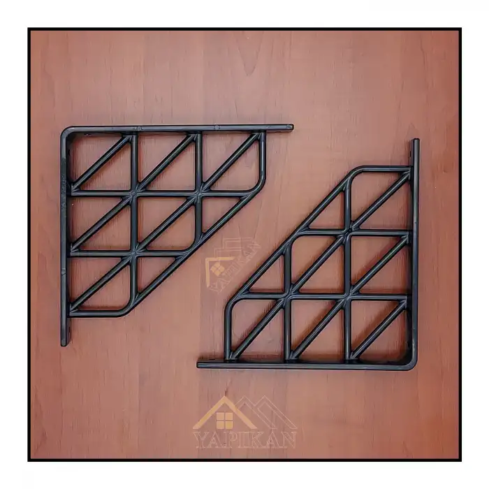 Üçgen Desenli Plastik Siyah Dekoratif Raf Altı L Ayak 17x18cm - Duvara Raf Tutucu Montaj Askı Aparatı - Mutfak, Banyo, Koridor, Balkon, Çiçeklik Raf Ayağı