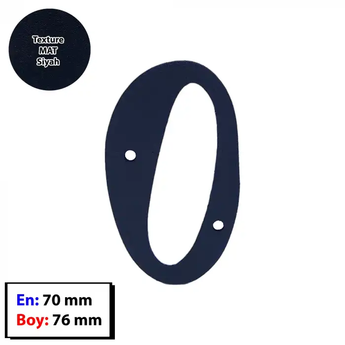 0 Numara - Dekoratif Texture Mat Siyah Ferforje Demir Kapı Numarası 0 No - Bina Kapısı, Ahşap Panjur Kapı, Daire Kapısı, Bahçe Kapısı Metal Vidalı Kapı Numarası