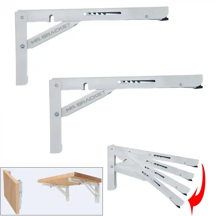 40cm Beyaz 1-Takım - Kademeli Mandallı Katlanabilir Masa Konsolu - Duvara Monte Katlanır L Raf Ayağı