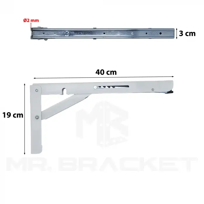 40cm Beyaz 1-Takım - Kademeli Mandallı Katlanabilir Masa Konsolu - Duvara Monte Katlanır L Raf Ayağı
