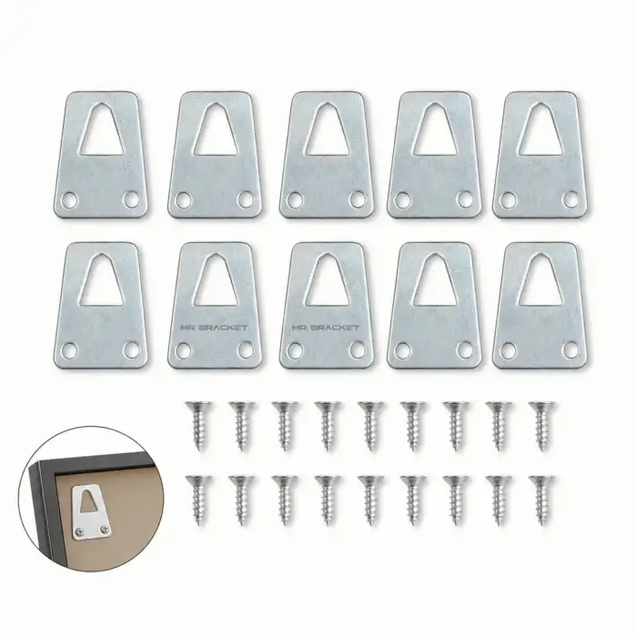10 ad. Düz Üçgen Tablo Askısı No:1 - Metal Çerçeve Askı Aparatı - Vidalı Fotoğraf Resim Asma Kancası