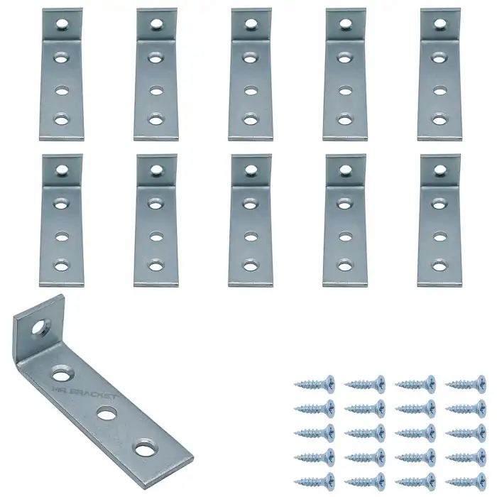 10 ad. L Demir Gönye Köşebent 16x55x15mm- Mobilya Dolap Raf Masa Çekmece Köşe Sabitleme Birleştirme