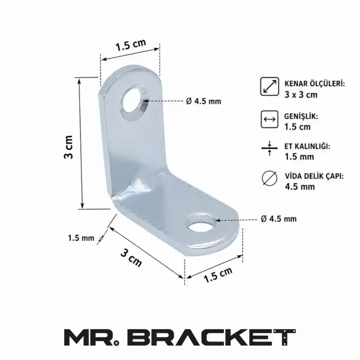 10 ad. L Demir Gönye Köşebent 3x3cm - Mobilya Dolap Raf Masa Çekmece Eşya Köşe Sabitleme Birleştirme
