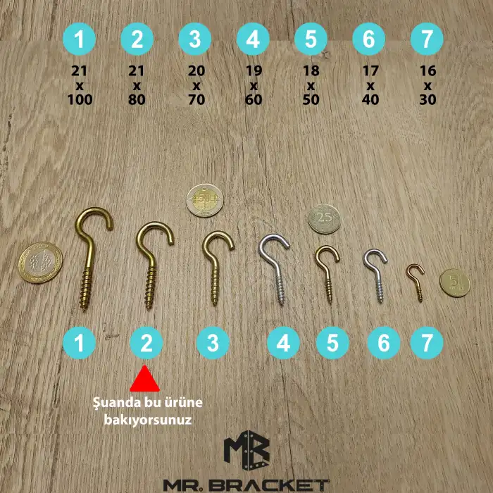 10 ad. Açık Piton Kanca 21x80 - Tavana Duy Avize Asma Kancası Demir - Duvara İp Halat Askı Aparatı