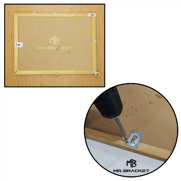 10 ad. Gizli Çerçeve Askısı Büyük - Metal Tablo Askı Aparatı - Vidalı Fotoğraf Resim Asma Kancası