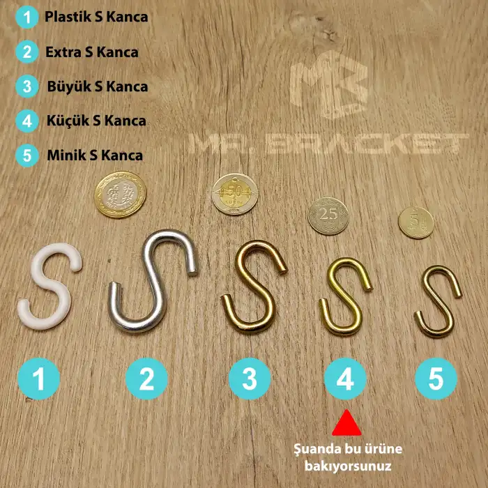 10 Ad. Metal S Kanca Küçük - Es Kanca - Gardırop Kancası Demir - Avize Eşya Elbise Asmak Için Kanca
