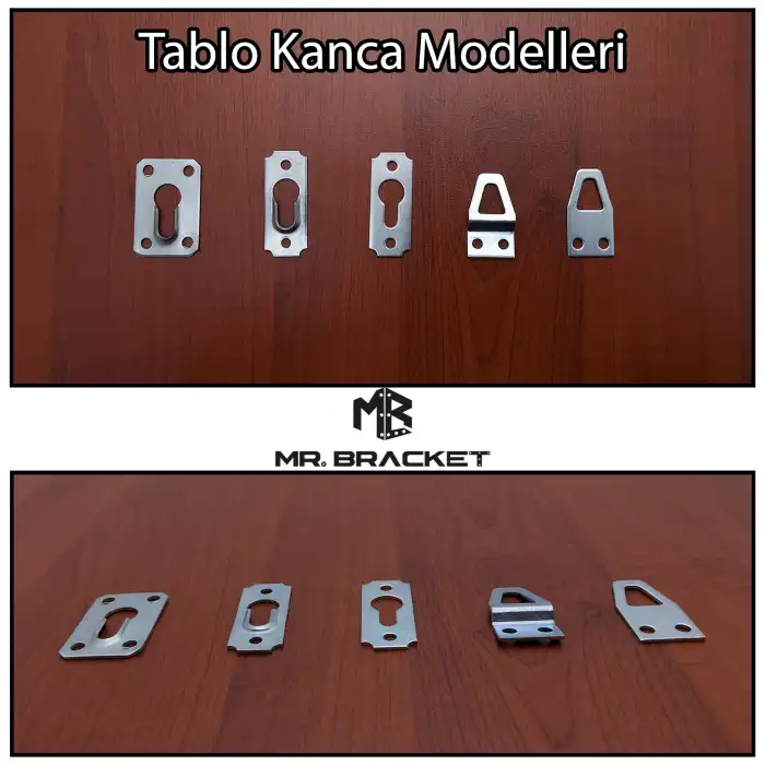 10 ad. Tablo Kancası Düz Model - Metal Çerçeve Askısı Aparatı - Vidalı Fotoğraf Resim Asma Kancası
