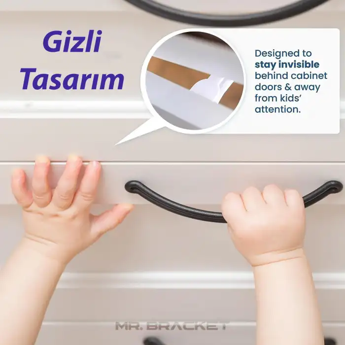 10lu Bebek Çocuk Güvenliği Gizli Dolap Çekmece Kilidi - Geliştirilmiş Versiyon 3M Yapışkanlı Kilit