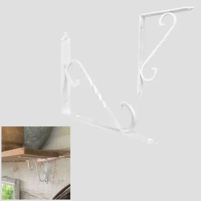 110 x 155 mm - Beyaz Ferforje Raf Demiri Ayağı - Dekoratif Raf Altı L Konsol Demiri - Metal Duvar Raf Tutucu Montaj Aparatı