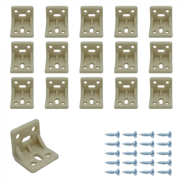 15 ad. Krem Plastik L Gönye Köşe Bağlantı Aparatı - Mobilya Dolap Raf Çekmece Sabitleme Birleştirme