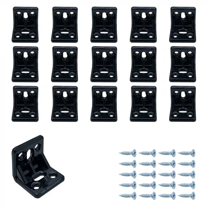 15 ad. Siyah Plastik L Gönye Köşe Bağlantı Aparatı - Mobilya Dolap Raf Çekmece Sabitleme Birleştirme