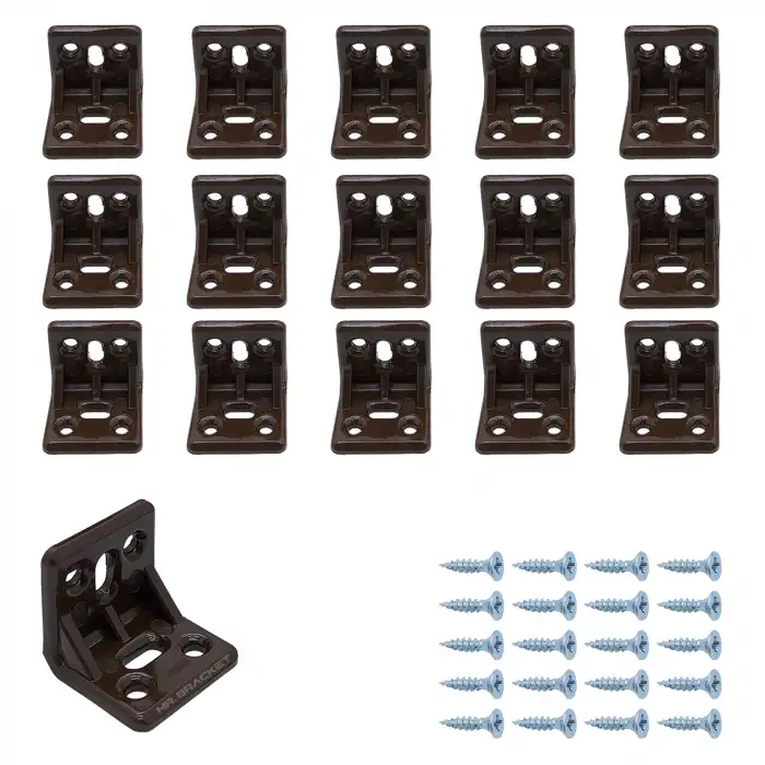 15 ad. Kahve Plastik L Gönye Köşe Bağlantı Aparatı - Mobilya Dolap Raf Çekmece Sabitleme Birleştirme