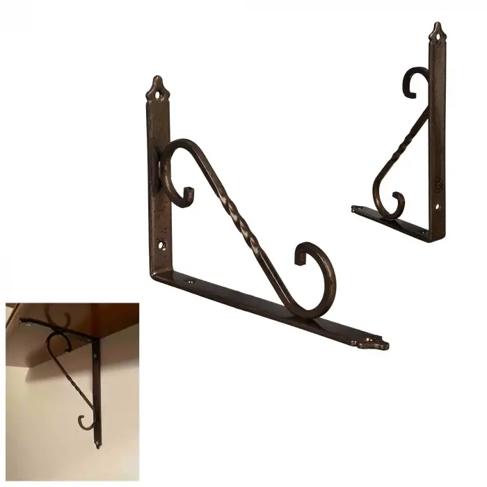 155 x 230 mm - Antik Bakır Ferforje Raf Demiri Ayağı - Dekoratif Raf Altı L Konsol Demiri - Metal Duvar Raf Tutucu Montaj Aparatı