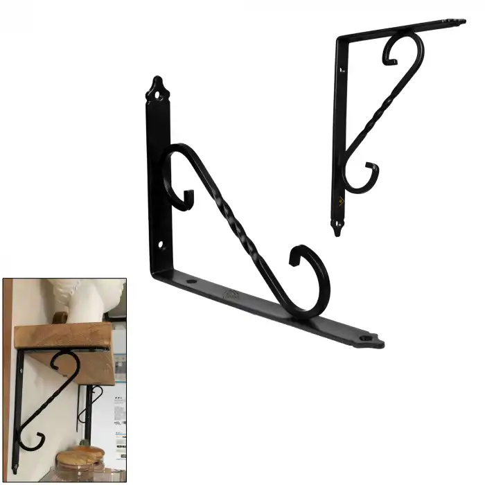 155 x 230 mm - Siyah Ferforje Raf Demiri Ayağı - Dekoratif Raf Altı L Konsol Demiri - Metal Duvar Raf Tutucu Montaj Aparatı