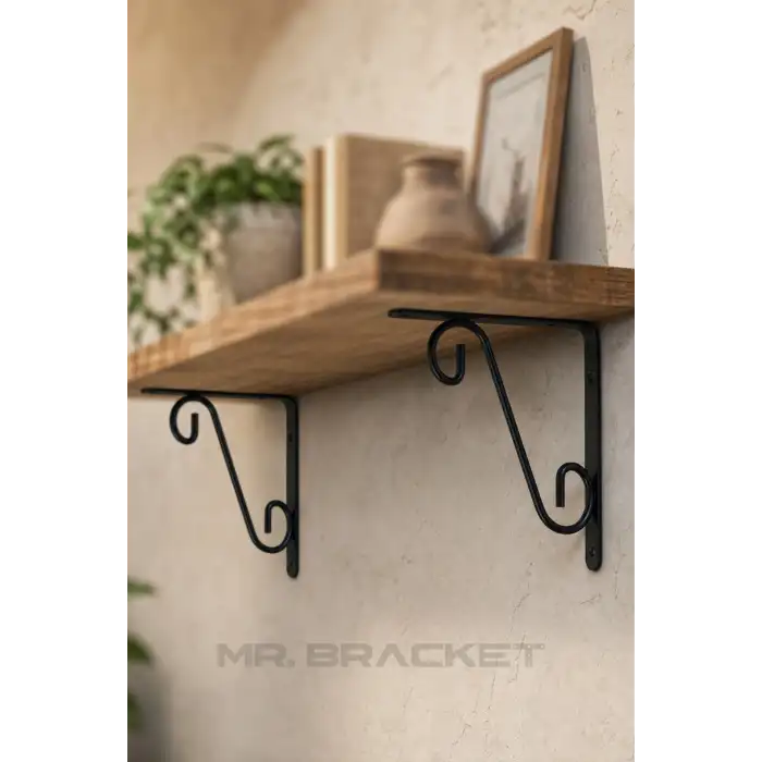 15x15cm- 2 ad. Siyah Ferforje Ayağı Raf Altı Tutucu Ayak - Metal L Demir Duvar Montaj Destek Aparatı