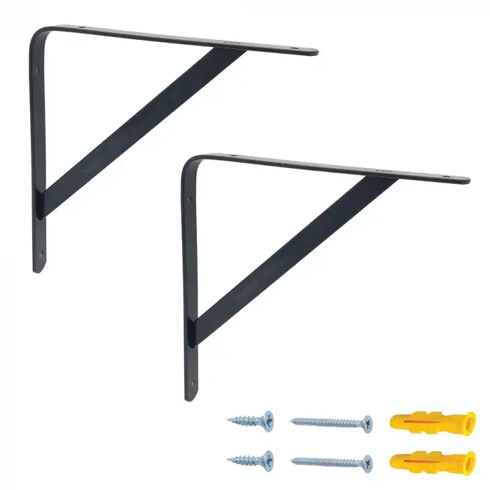 15x15cm - 2 ad. Siyah Modern Raf Altı Ayak - Metal Raf Tutucu L Demir Duvar Montaj Destek Aparatı