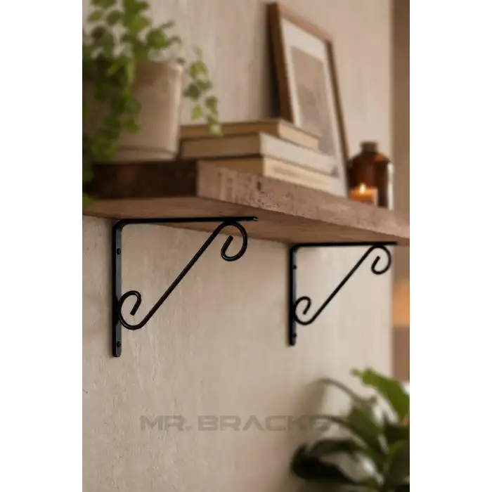 15x20cm- 2 ad. Siyah Ferforje Ayağı Raf Altı Tutucu Ayak - Metal L Demir Duvar Montaj Destek Aparatı