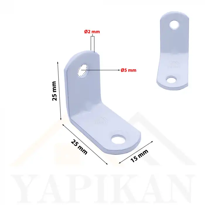 15x25x25mm Yuvarlak Başlı Köşebent Beyaz Renk (federli) - L Demir Gönye Köşe Birleştirme Sabitleme Aparatı