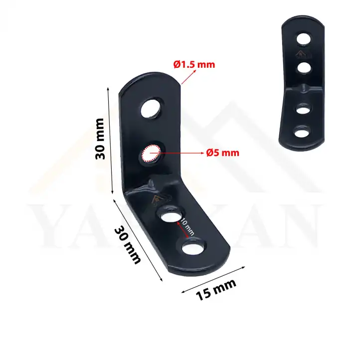 15x30x30mm Yuvarlak Başlı Köşebent Siyah Renk (federli) - L Demir Gönye Köşe Birleştirme Sabitleme Aparatı