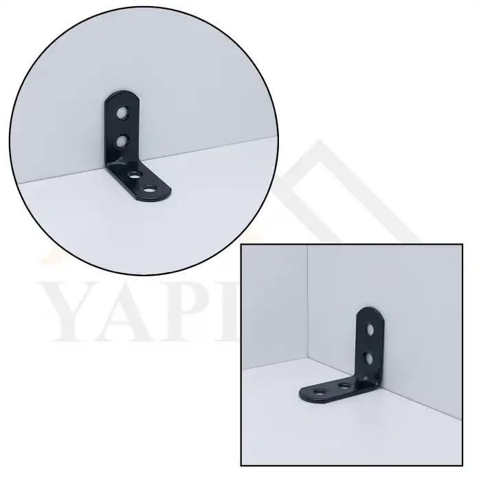 15x35x35mm Yuvarlak Başlı Köşebent Siyah Renk (federli) - L Demir Gönye Köşe Birleştirme Sabitleme Aparatı