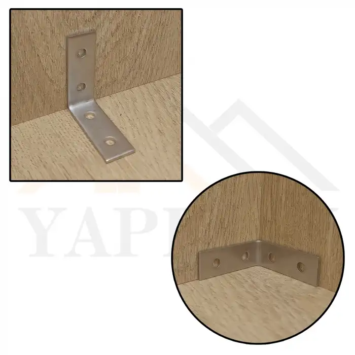 15x40x40mm - Paslanmaz İnox L Demir Gönye Köşebent - Mobilya Dolap Köşe Birleştirme Bağlantı Aparatı